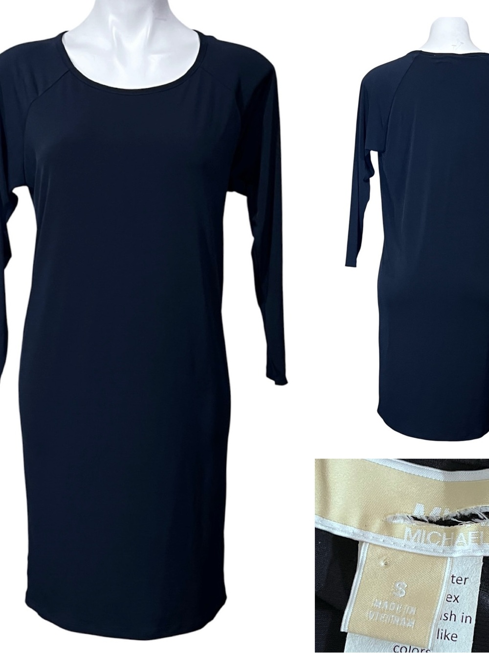 Michael Kors shift dress small black Long-Sleeve Crewneck knee length office